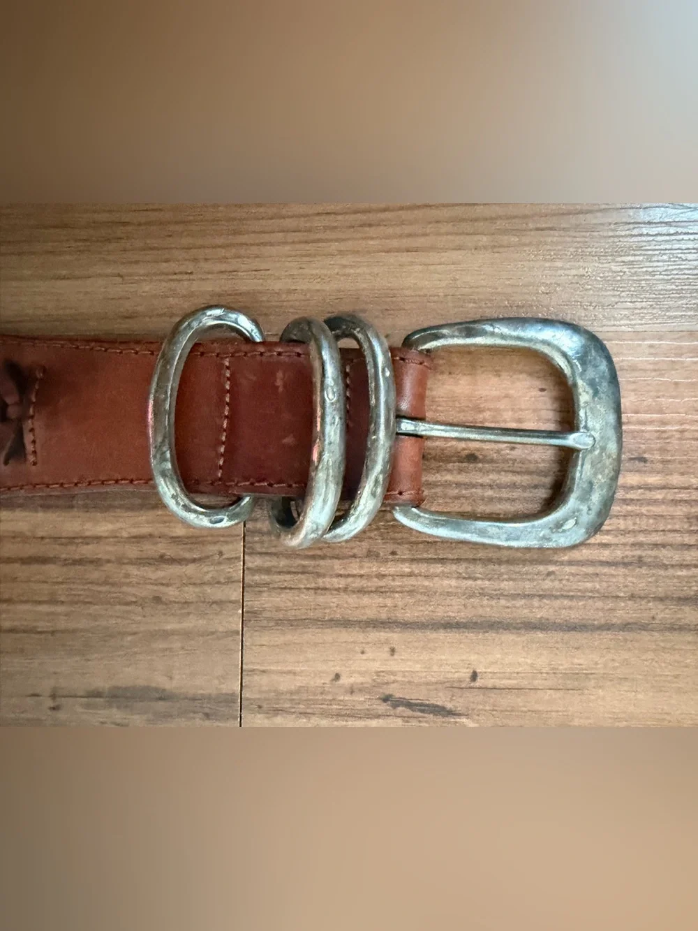 unisex Brown Leather braided Belt with Silver Buckle